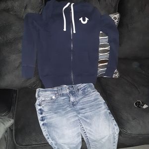 True religion Jean's and zip up hoodie